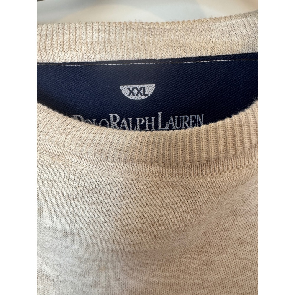 Polo Ralph Lauren Mens XXL Oatmeal Beige Cotton Crewneck Sweater Elbow Patches - Picture 2 of 4